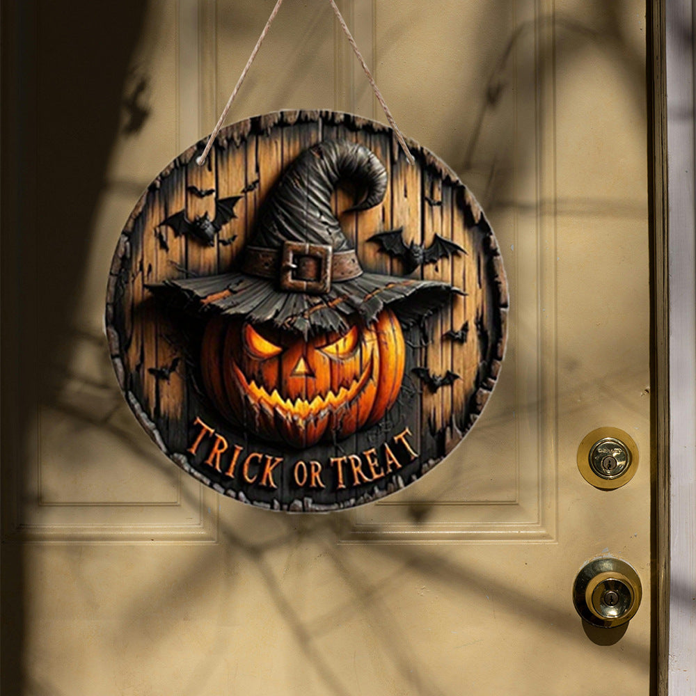 Halloween Wooden Round Pumpkin Sign Plaque Door Hanging Decor for Halloween Party Wooden Front Door Sign - SkyeDragon Gifts