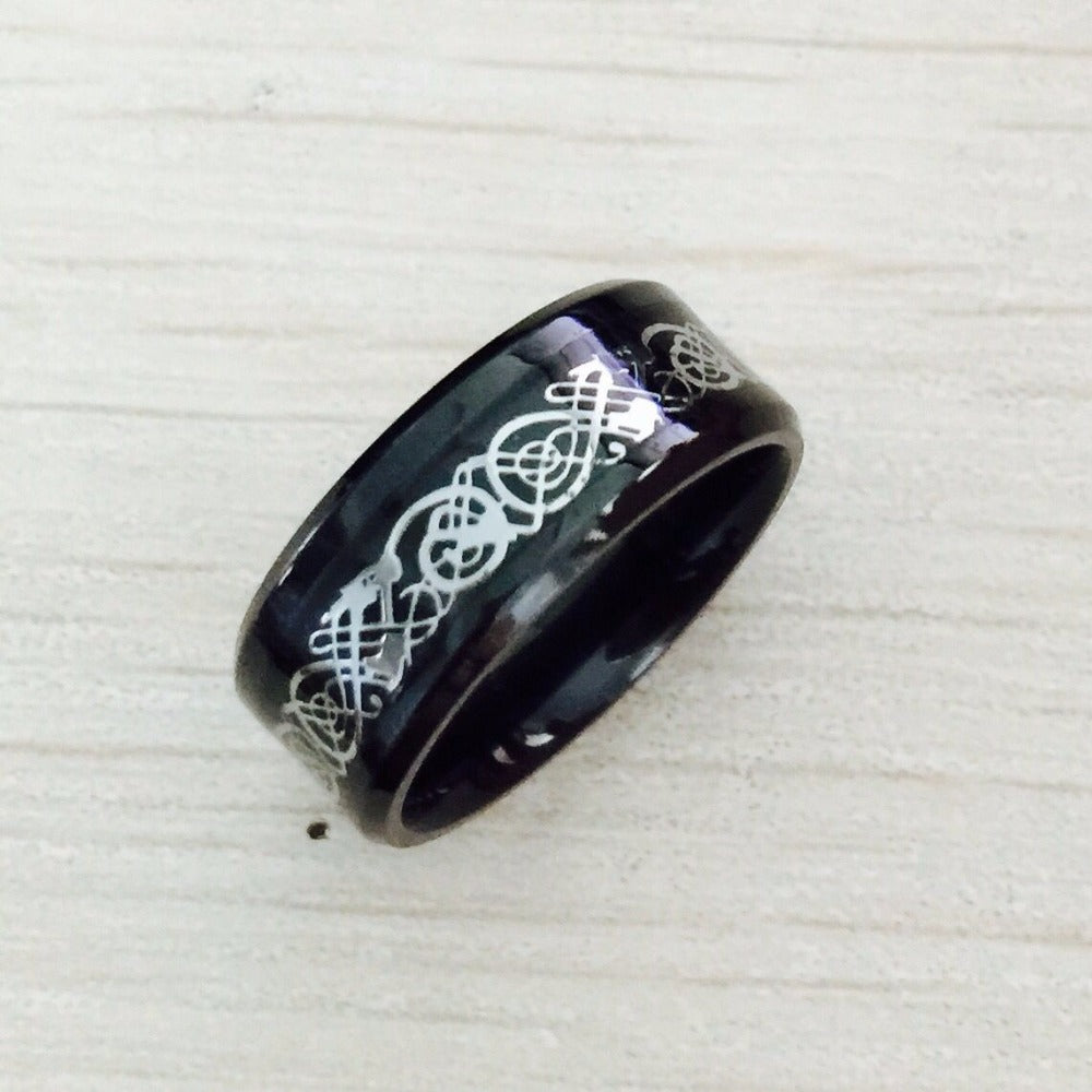 Black 316L Stainless steel Ring for Wedding Band blue Carbon Fiber Ring des Nibelungen Dragon rings for men - SkyeDragon Gifts