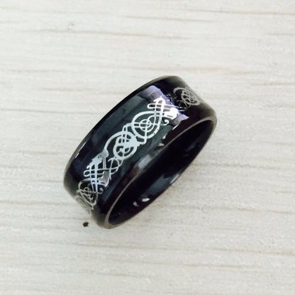 Black 316L Stainless steel Ring for Wedding Band blue Carbon Fiber Ring des Nibelungen Dragon rings for men - SkyeDragon Gifts