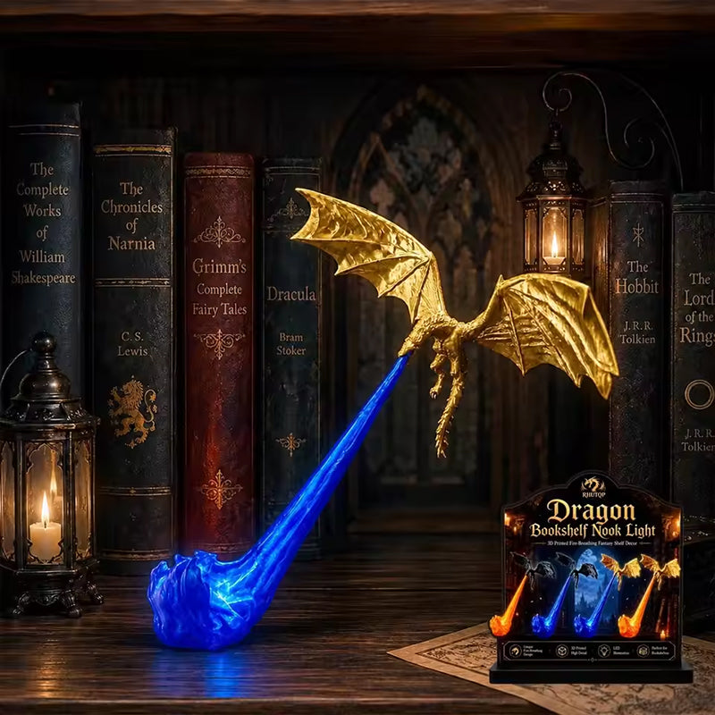 3D Flying Dragon LED Bookend Light Fantasy Bookshelf Decor Gift