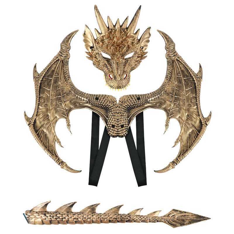 Halloween Children's Dragon Costume Set with Wings and Tail, 3-Piece Cosplay Outfit Props