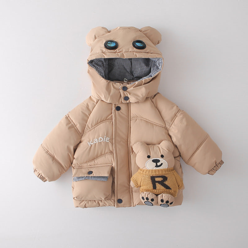 Boys Winter Warm Fleece-Lined 3-Piece Set Bear Pattern Cotton Padded Jacket Outfits Toddler Clothes