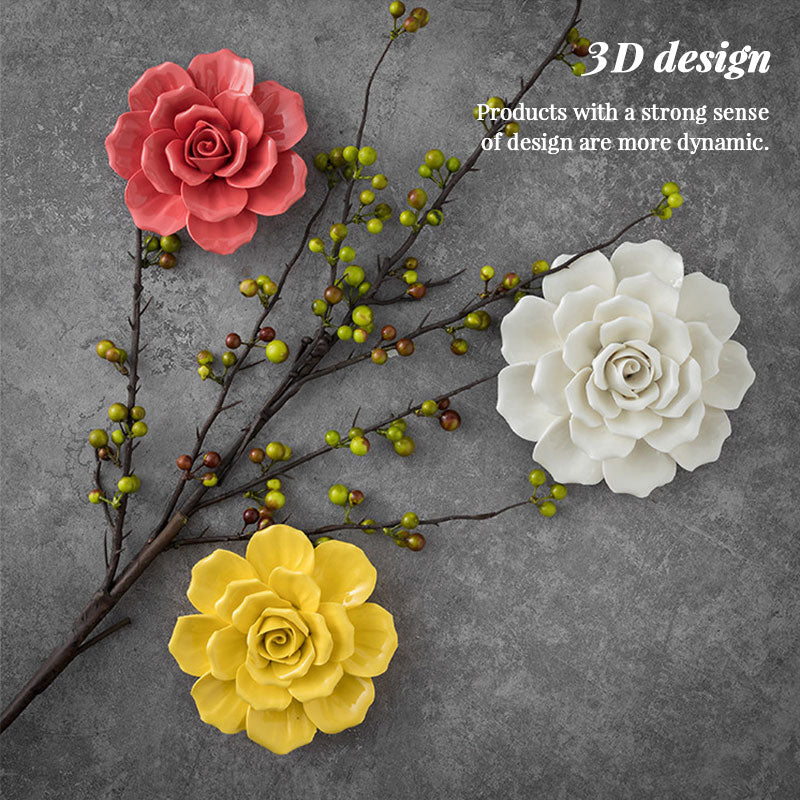 Ceramic 3D Wall Flowers - Hand-Painted Peony, Rose & Camellia Wall Decor for Wedding & Gift - SkyeDragon Gifts