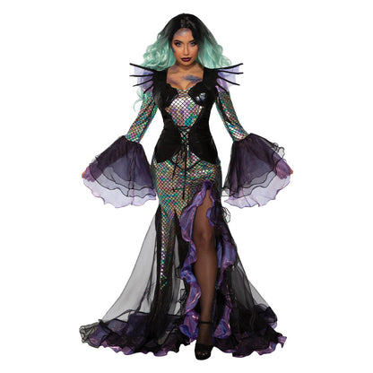 Fantasy Dark Witch Mermaid Cosplay Costume for Halloween Party Performance Dress