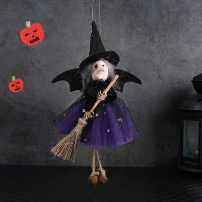New Halloween Hanging Decoration Witch Holding Broom Tulle Skirt Pendant Toy Bar Horror Hanging Ornament Prank - SkyeDragon Gifts