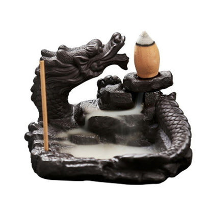 Delicate Chinese Dragon Black Waterfall Burner Ceramic Backflow Incense Holder Loong Ceramic Incense Burner 8.8*6.6cm - SkyeDragon Gifts
