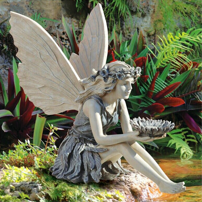 Flower Fairy Statue Angel Garden Goddess Bird Feeder Sculpture Decoration Garden Lawn Courtyard Resin Crafts