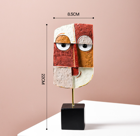 Abstract Face Resin Sculpture for Wine Cabinet Living Room Decor