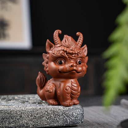 Purple Sand Wealth-Bringing Collectible Dual-Use Tea Table with Playful Zodiac Little Dragon Tea Pet Ornament - SkyeDragon Gifts