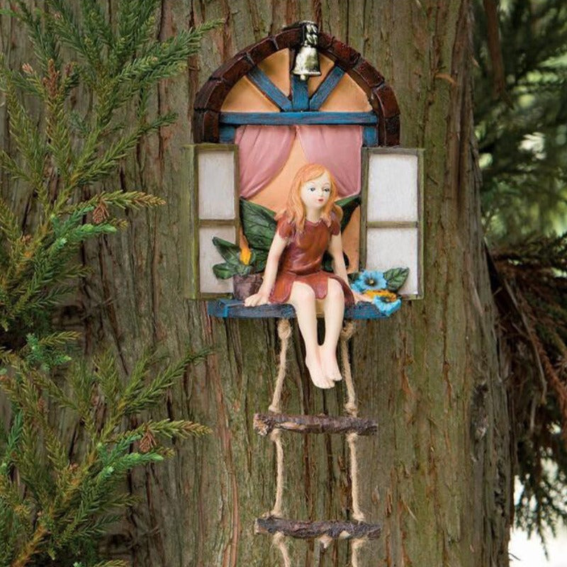 Outdoor Garden Sitting Window Fairy Resin Craft Decoration