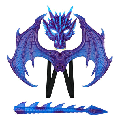 Halloween Children's Dragon Costume Set with Wings and Tail, 3-Piece Cosplay Outfit Props