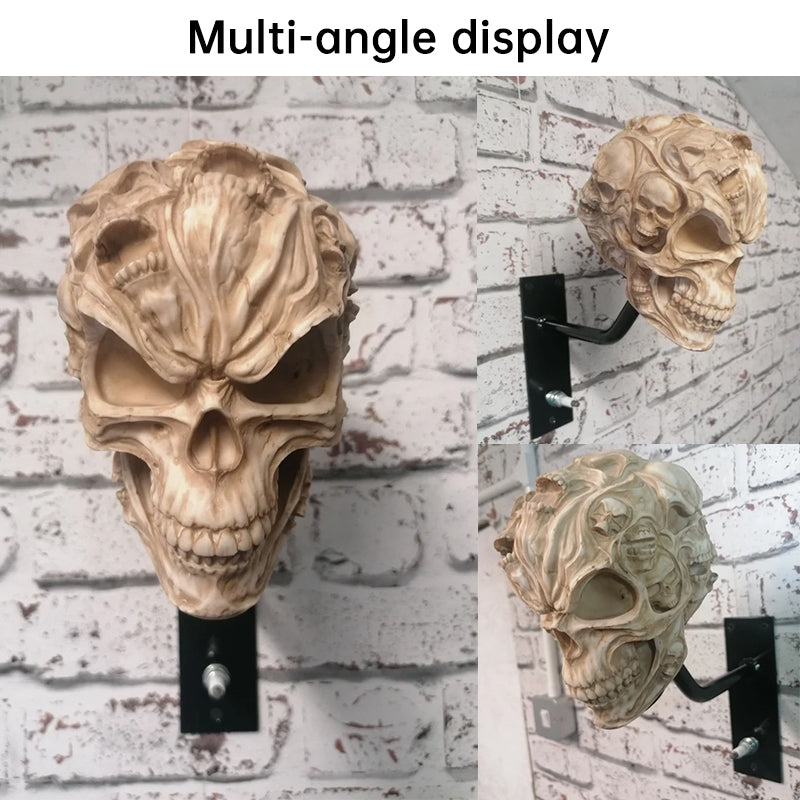 Antique Skeleton Helmet Wall Mount Resin Motorcycle Gear Holder Gothic Decor