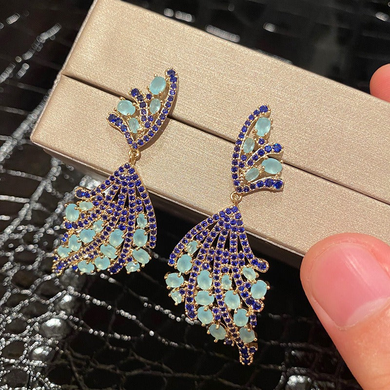 Temperament retro high-end blue butterfly super fairy earrings
