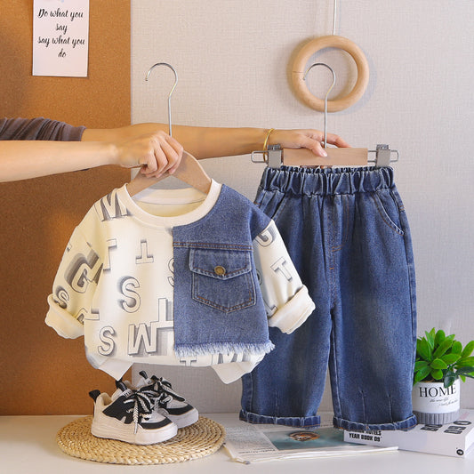 Spring and Autumn Round Neck Hoodie Two Piece Set for Baby Leisure - SkyeDragon Gifts
