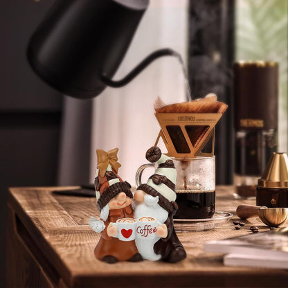 Christmas Coffee Double Dwarf Resin Figurine Desktop Home Decor Gift