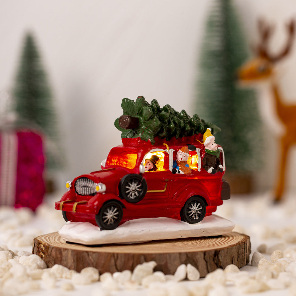 Christmas Luminous Resin Truck Car Ornament With Lights Holiday Decor