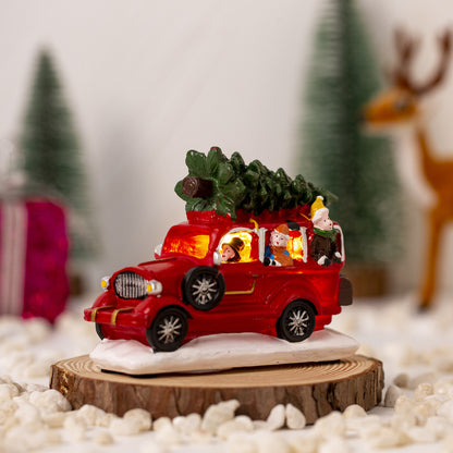 Christmas Luminous Resin Truck Car Ornament With Lights Holiday Decor