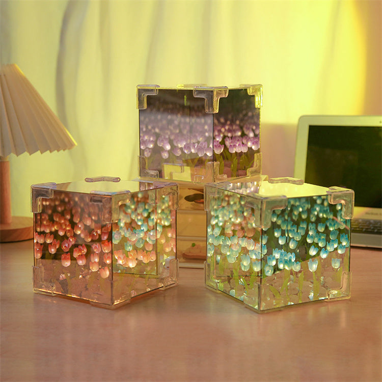 Magic Cube Tulip Night Light Creative DIY Three-Dimensional Flower Sea Material Package Gift for Girlfriend Couple Girlfriend Gi - SkyeDragon Gifts