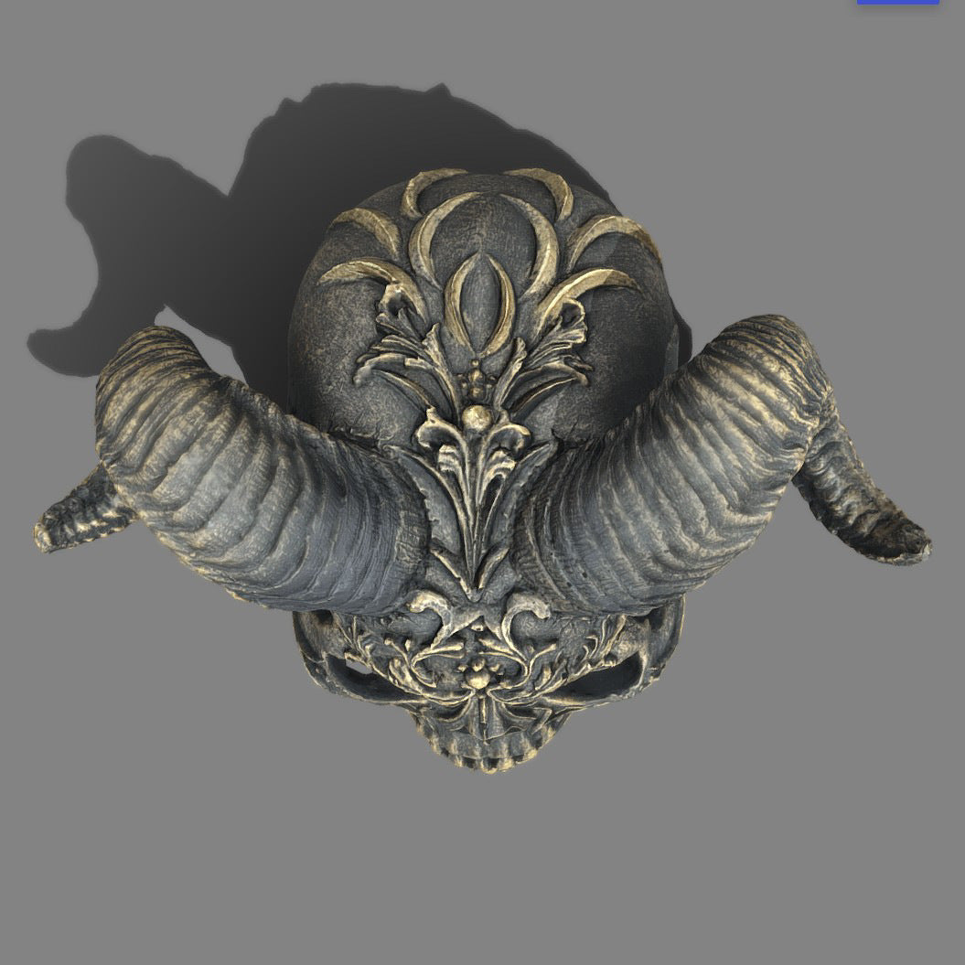 Dark Gothic Ram Horn Skull Resin Sculpture Ornament for Punk Decor