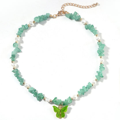 Butterfly Necklace Female Summer Clavicle Chain Fairy Temperament Forest Colorful Resin Butterfly Earrings Creative Jewelry Set