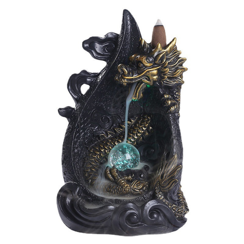 Resin Smoke Backflow Aromatherapy Furnace Creative Large Dragon LED Light Waterfall Backflow Incenseware Handicraft Ornaments