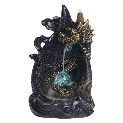 Resin Smoke Backflow Aromatherapy Furnace Creative Large Dragon LED Light Waterfall Backflow Incenseware Handicraft Ornaments