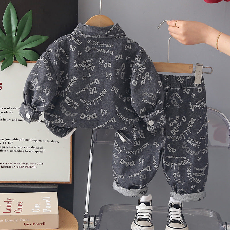 Jacquard denim long sleeved three piece set for babies - SkyeDragon Gifts