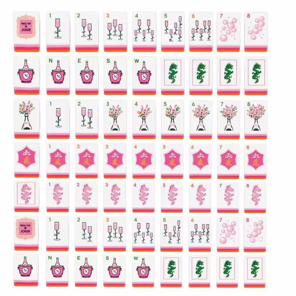 Four-Layer Orange Champagne Acrylic American Mahjong Tiles, Hand-Operated Portable Creative Outdoor and Home Mahjong Game