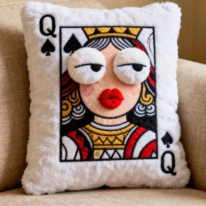 Cartoon Embroidered Square Pillow - Soft Quirky Big Eyes Game Cushion, Decorative Plush Throw Pillow for Home & Bedroom - SkyeDragon Gifts