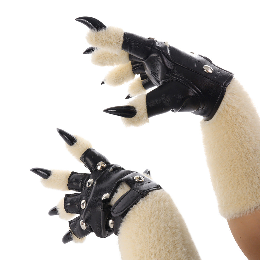 Original Furry Animal Paw Gloves, Punk Leather Gloves, Cosplay Handmade Accessories &ampProps - SkyeDragon Gifts