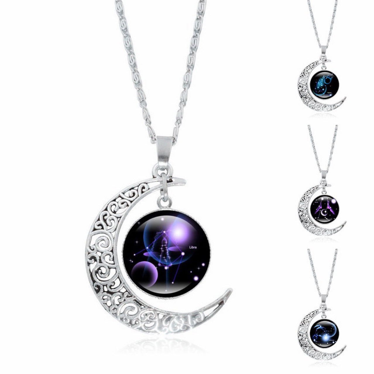 Zodiac Time Gem Luminous Necklace for Women, Simple Silver Moon Pendant Choker - SkyeDragon Gifts