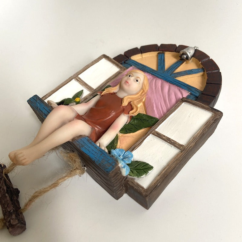Outdoor Garden Sitting Window Fairy Resin Craft Decoration