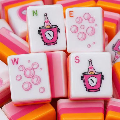 Four-Layer Orange Champagne Acrylic American Mahjong Tiles, Hand-Operated Portable Creative Outdoor and Home Mahjong Game
