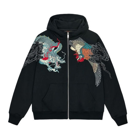Heavy embroidery dragon and phoenix dancing boys cardigan sweatshirt jacket pure cotton national trend casual personality - SkyeDragon Gifts