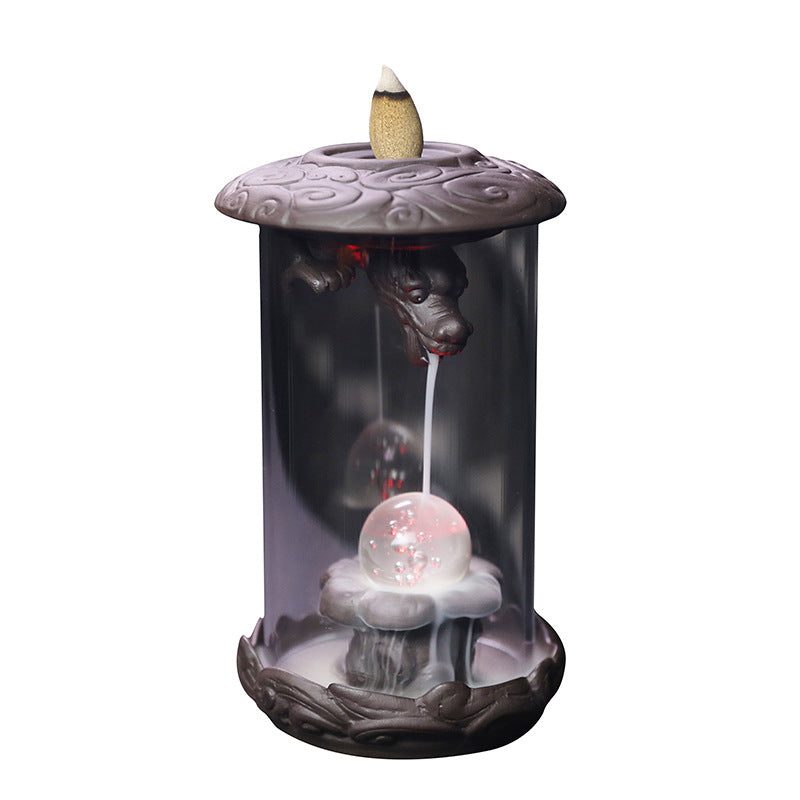 Purple Sand Dragon Backflow Incense Burner Creative Led Light Windproof Cover Dragon Backflow Incense Burner Home Decoration - SkyeDragon Gifts