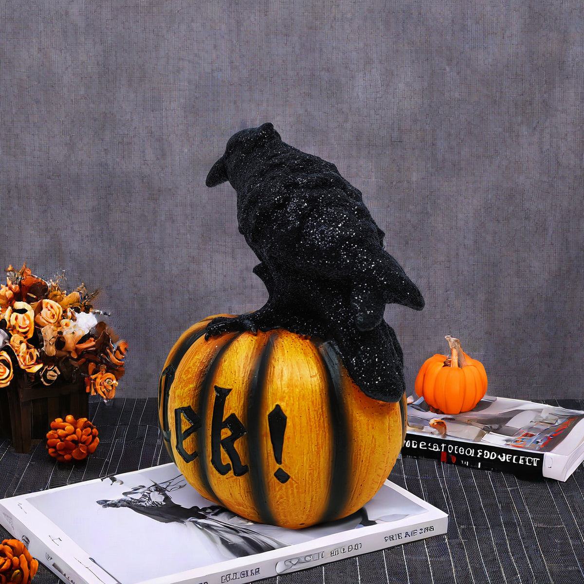 Halloween Crow Pumpkin Ornament Resin Party Decoration Prop