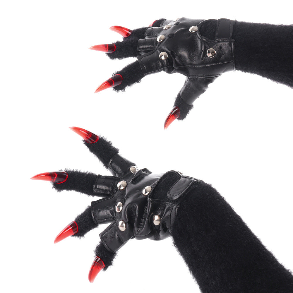 Original Furry Animal Paw Gloves, Punk Leather Gloves, Cosplay Handmade Accessories &ampProps - SkyeDragon Gifts