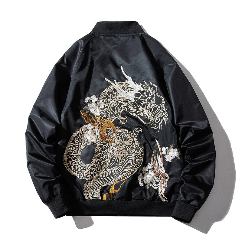Street Style Dragon Embroidery Thin MA-1 Flight Jacket Men's Baseball Jacket Couple Outfit - SkyeDragon Gifts