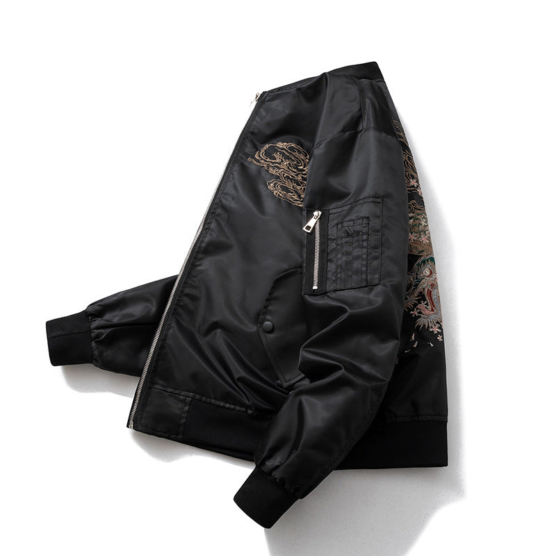 Retro Dragon Embroidery Jacket Men's MA-1 Flight Suit Baseball Jacket BF Style Outerwear Women - SkyeDragon Gifts