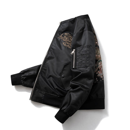 Retro Dragon Embroidery Jacket Men's MA-1 Flight Suit Baseball Jacket BF Style Outerwear Women - SkyeDragon Gifts