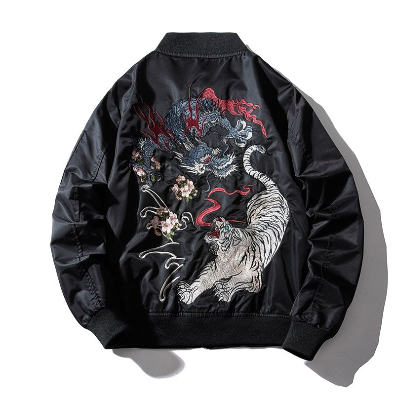 Harajuku Style Dragon Tiger Embroidery Jacket MA-1 Flight Jacket Baseball Uniform Outerwear Unisex - SkyeDragon Gifts