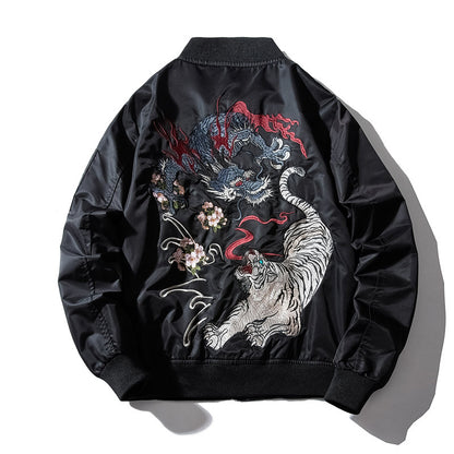 Harajuku Style Dragon Tiger Embroidery Jacket MA-1 Flight Jacket Baseball Uniform Outerwear Unisex - SkyeDragon Gifts