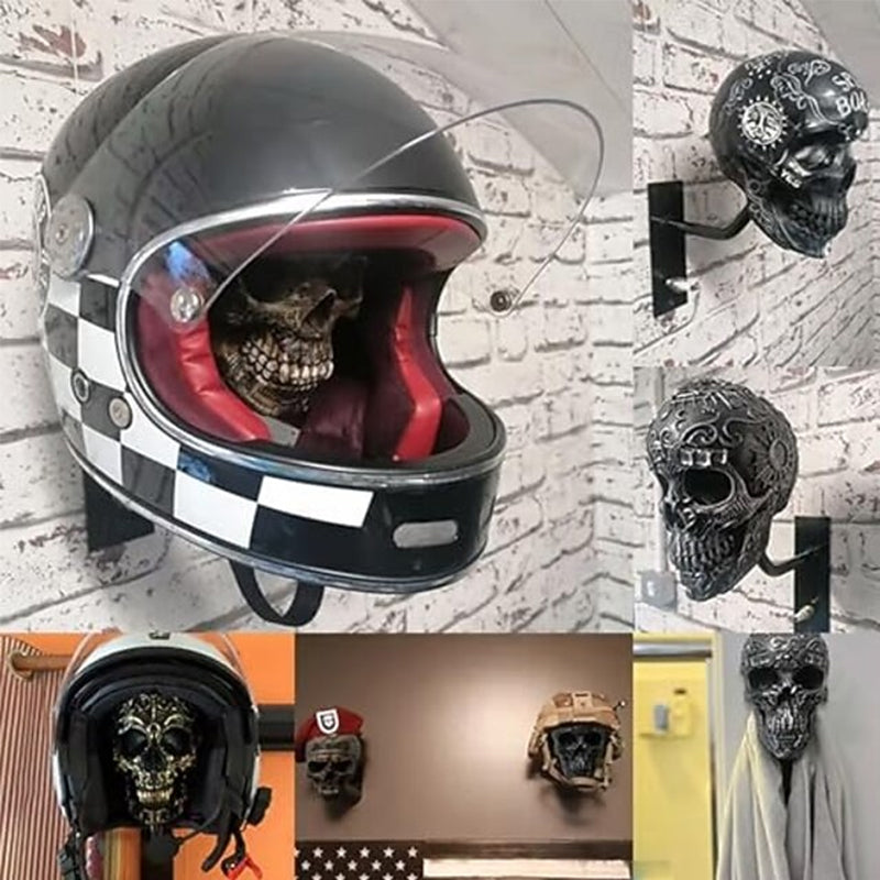 Antique Skeleton Helmet Wall Mount Resin Motorcycle Gear Holder Gothic Decor