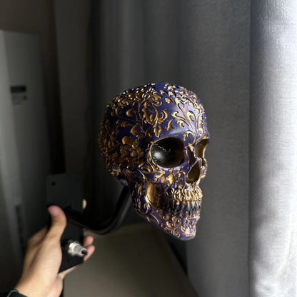 Antique Skeleton Helmet Wall Mount Resin Motorcycle Gear Holder Gothic Decor