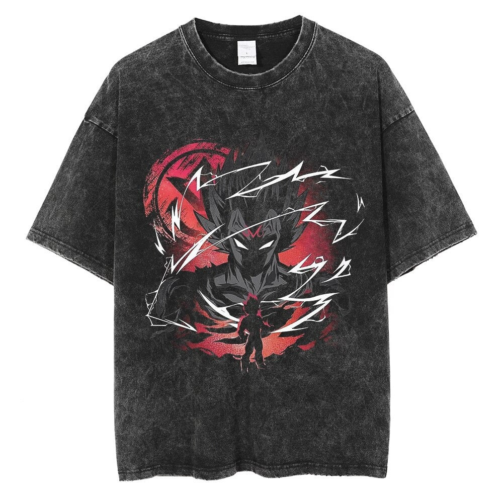 Water washed retro T-shirt street hip-hop anime dragon bead cartoon print graphic casual cotton summer short  sleeved - SkyeDragon Gifts
