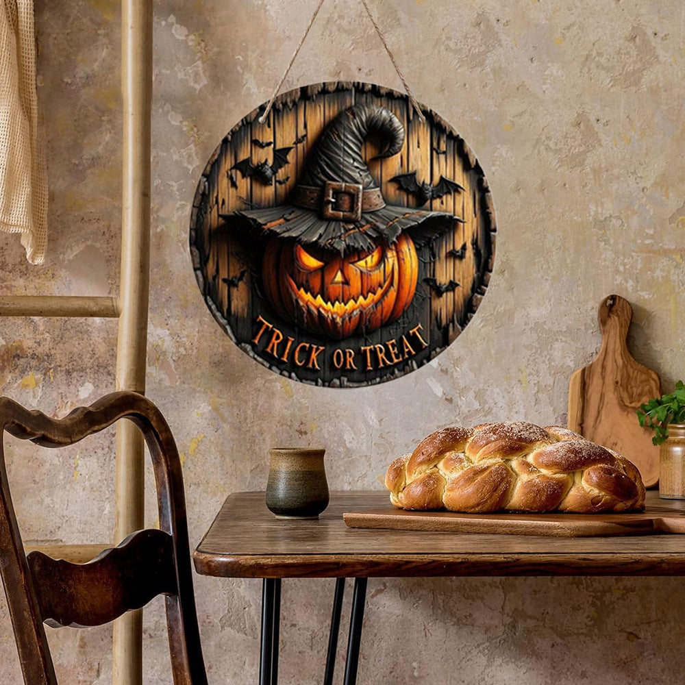 Halloween Wooden Round Pumpkin Sign Plaque Door Hanging Decor for Halloween Party Wooden Front Door Sign - SkyeDragon Gifts