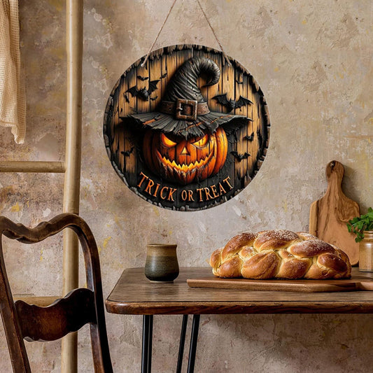Halloween Wooden Round Pumpkin Sign Plaque Door Hanging Decor for Halloween Party Wooden Front Door Sign - SkyeDragon Gifts