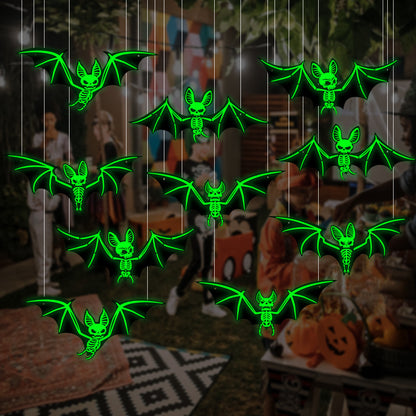 10pcs Halloween Decorations 3D Hanging Bat Fluorescent Glow-in-the-Dark Wall Stickers for Haunted House Party Decoration - SkyeDragon Gifts