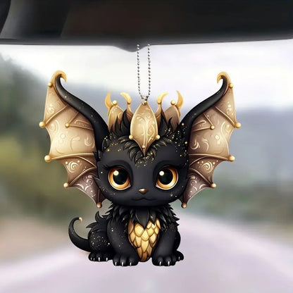 New Acrylic Flat Black Dragon Car Hanging Ornament for Backpack and Rearview Mirror Decoration