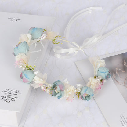 Korean style fairy flower wreath silk cloth flower bud pearl headband fresh and versatile photo studio headwear